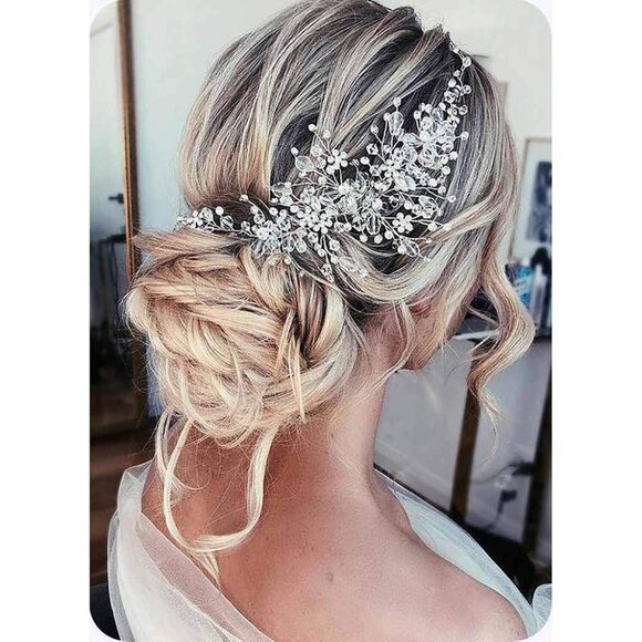 Flower Bride Wedding Headband Gold Crystal Pearl Hair Vine Braid Headpiece Brida - Picture 1 of 7